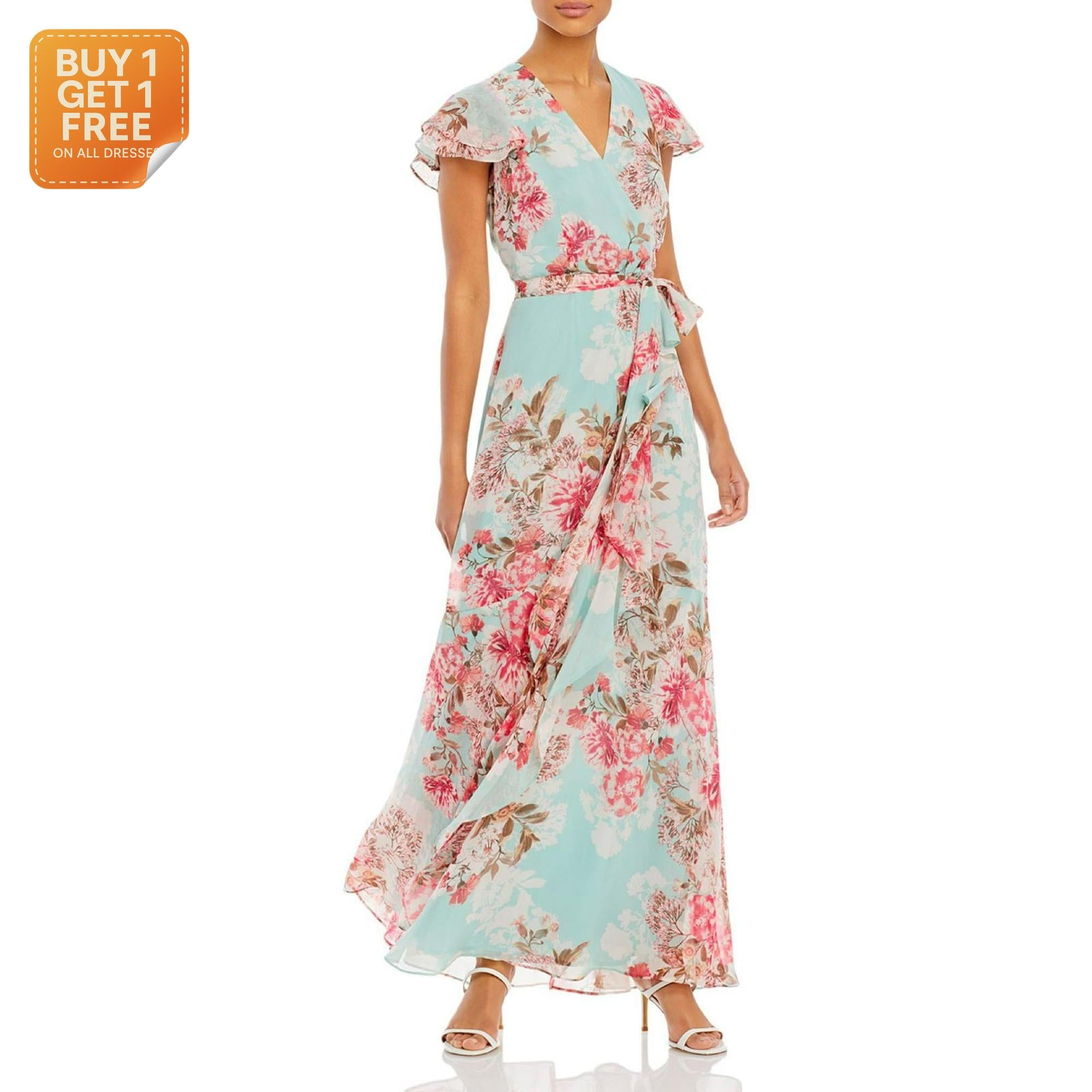 Eliza J Women's Aqua Flutter Sleeve Long Maxi Dress | Eliza J In Lebanon