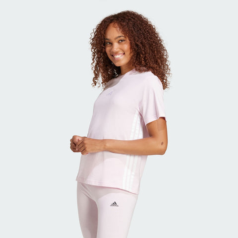 Adidas Women's Clear Pink/White Essentials 3-Stripes Cotton T-Shirt | Adidas In Lebanon