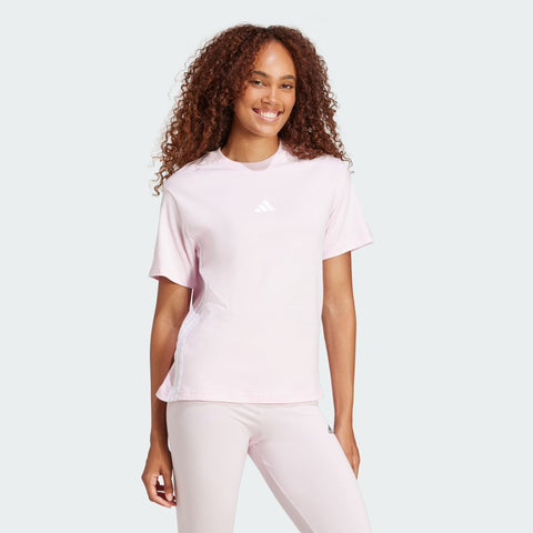 Adidas Women's Clear Pink/White Essentials 3-Stripes Cotton T-Shirt | Adidas In Lebanon