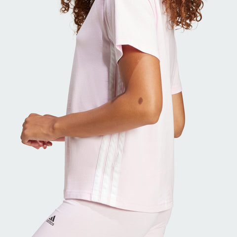 Adidas Women's Clear Pink/White Essentials 3-Stripes Cotton T-Shirt | Adidas In Lebanon