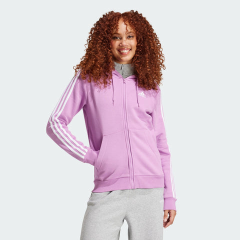 Adidas Women's Purple Essentials 3 Striped Hooded Training Jacket|Adidas In Lebanon