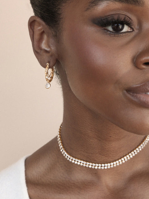 Ettika Women's Gold Tone Two Rows of Crystal Sparkle Choker Necklace |Ettika In Lebanon