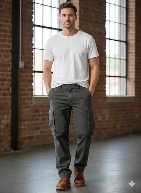 Jack& Jones Men's Dark Grey Relaxed Loose Fit Cargo Pant | Jack & Jones In Lebanon