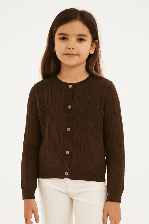 POMPdeLUX Girl's Dark Brown Maggie Knit Cardigan| POMPdeLUX in Lebanon