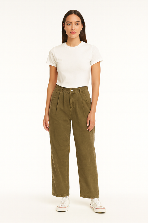 Forever 21 Women's Khaki Green Velvet Pant |Forever 21 In Lebanon