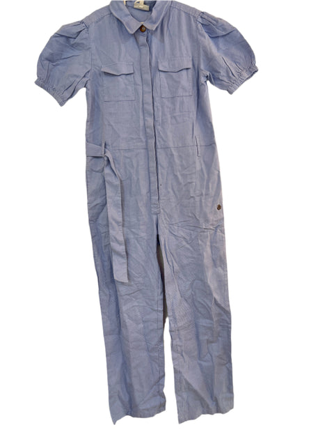 POMPdeLUX Girl's Baby Blue Organic Cotton Short-Sleeve Jumpsuit | POMPdeLUX In Lebanon