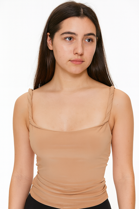 Forever 21 Women's Tan Square Neck Sleeveless Crop Top | Forever 21 In Lebanon