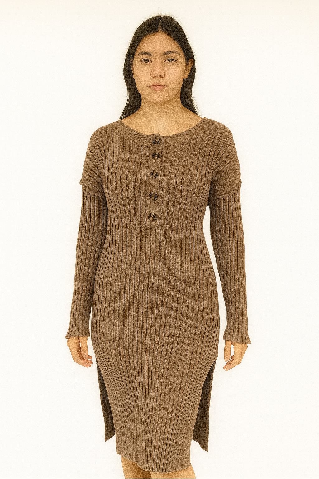 Forever 21 Women's Grey Ribbed Double Split Long Sleeve Midi Dress | Forever 21 In Lebanon