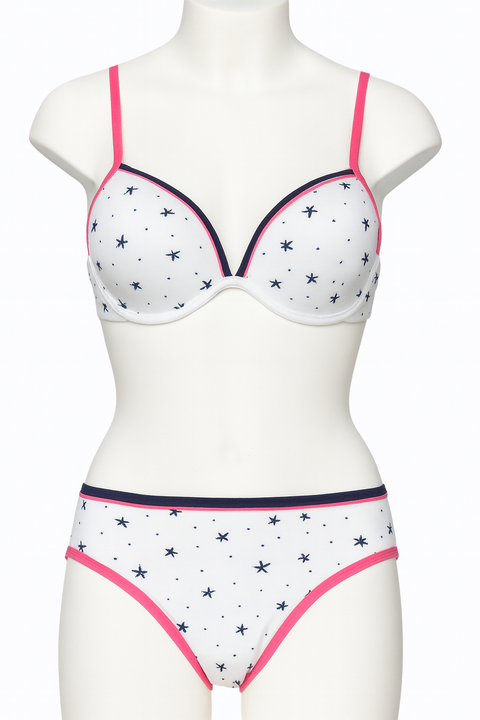 Demar Women's White Cotton With Asterisks 2 Piece Lingerie Set | Demar In Lebanon