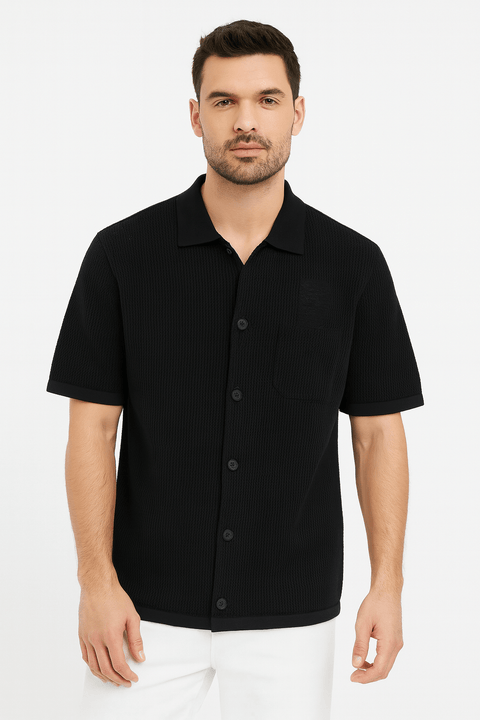 Jack & Jones Men's Black Mesh Knit Polo Shirt | Jack & Jones In Lebanon