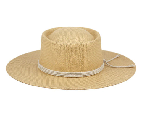 Angela William Women's Beige Wide Flat Brim Pork Pie Straw Fedora Hat | Angela William In Lebanon
