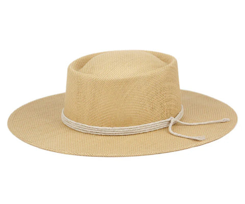 Angela William Women's Beige Wide Flat Brim Pork Pie Straw Fedora Hat | Angela William In Lebanon