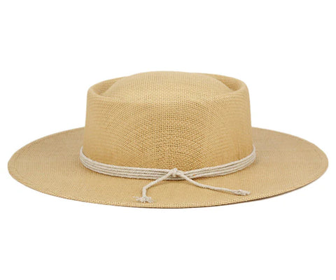Angela William Women's Beige Wide Flat Brim Pork Pie Straw Fedora Hat | Angela William In Lebanon