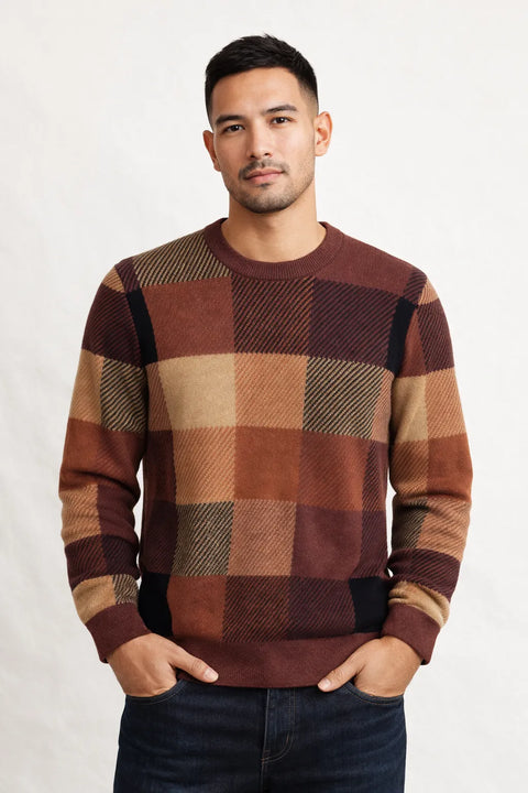 Perry Ellis Men's Brown Check Crewneck Sweater |Perry Ellis In Lebanon