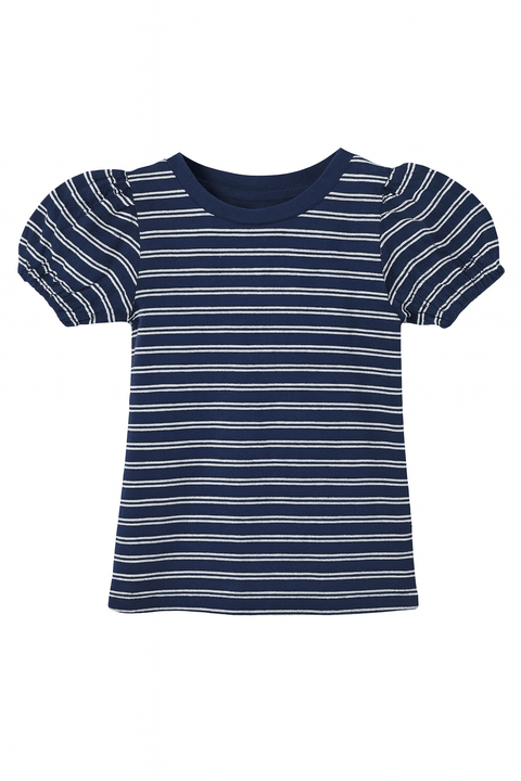 POMPdeLUX Girl's White/Navy Stripped Organic Short-Sleeve T-shirt |POMPdeLUX in Lebanon