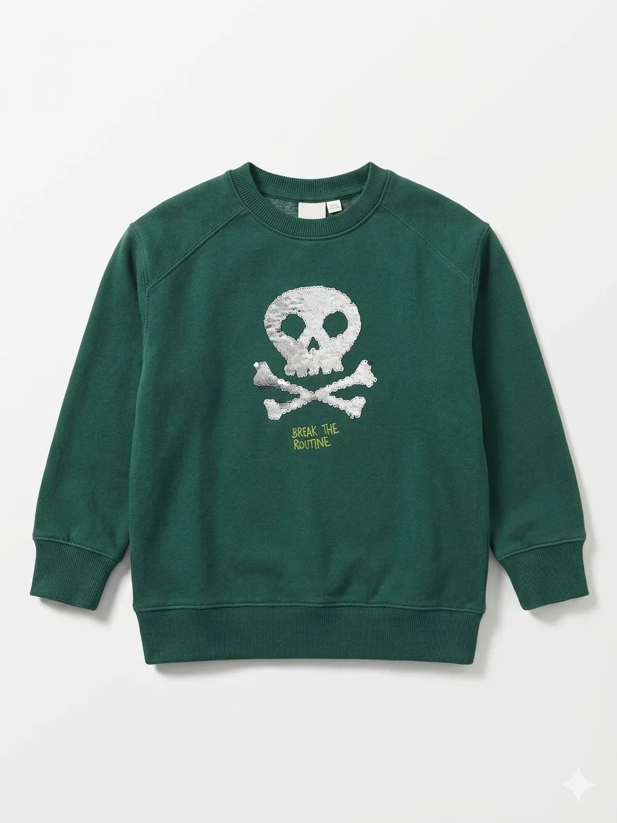Zara Boy's Dark Olive Printed Sweatshirt | Zara In Lebanon