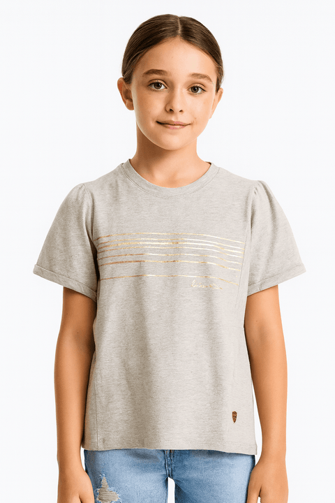 POMPdeLUX Girl's Grey Short-Sleeve T-shirt |POMPdeLUX in Lebanon