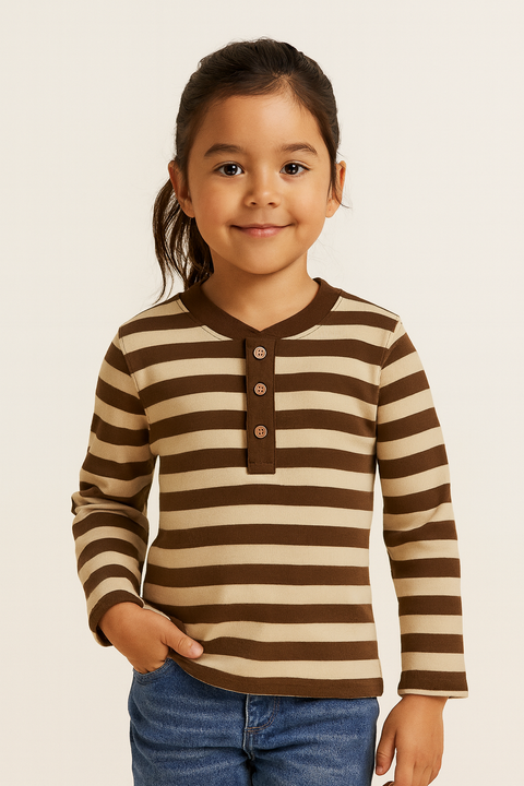 POMPdeLUX Girl's Brown & Beige Long-Sleeve Blouse | POMPdeLUX in Lebanon