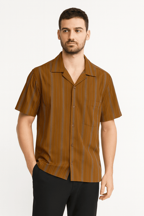 Jack & Jones Men's Brown Striped Short Sleeves Shirt | Jack & Jones In Lebanon