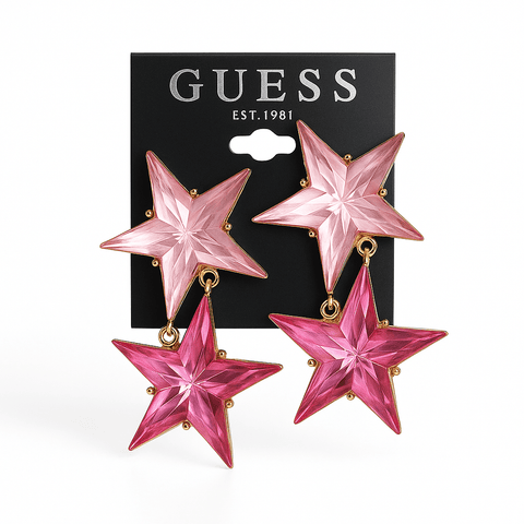Guess Women's Pink Double Star Drop Clip On Earrings | Guess In Lebanon