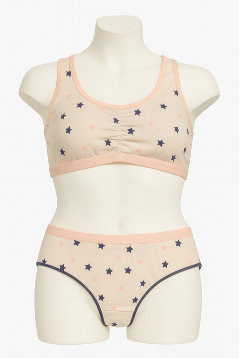 Demar Women's White & Pink Printed Stars Underwear Set | Demar In Lebanon