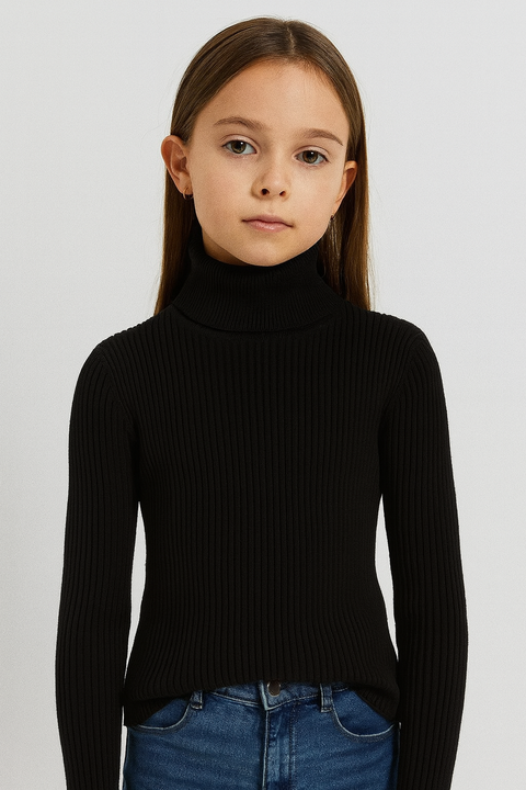 Sinsay Girl's Black Ribbed Long Sleeve Round Neck Blouse | Sinsay In Lebanon