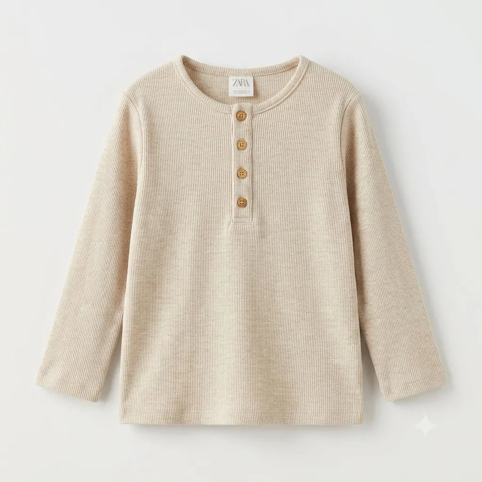 Zara Boy's Light Beige Ribbed Knit Button Blouse | Zara In Lebanon