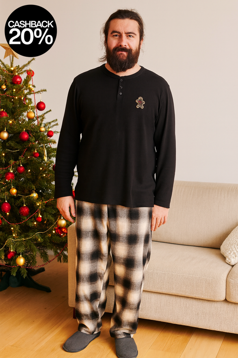 Reserved Men's Black & Grey Christmas Pattern Pajama Set | Reserved In Lebanon