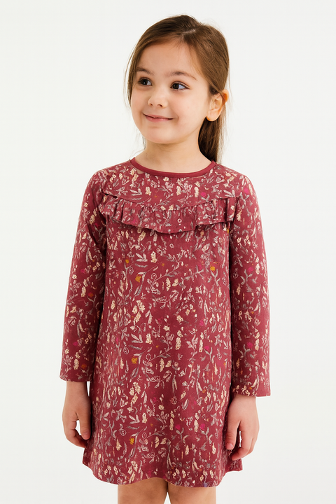 Sinsay Girl's Purple Floral Long Sleeve Ruffle Dress |Sinsay In Lebanon