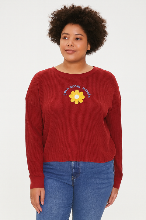 Forever 21 Women's Burgundy Plus Size Crew Neck Long Sleeve Top |Forever 21 In Lebanon