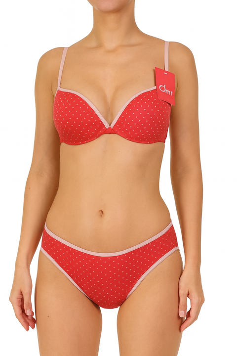 Demar Women's Red Dotted Lingerie Set Of Bra And Panties | Demar In Lebanon