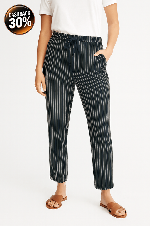 Mango Women's Navy Green Striped Pants| Mango in Lebanon