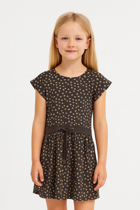 POMPdeLUX Girl's Brown Short-Sleeve Dress | POMPdeLUX in Lebanon