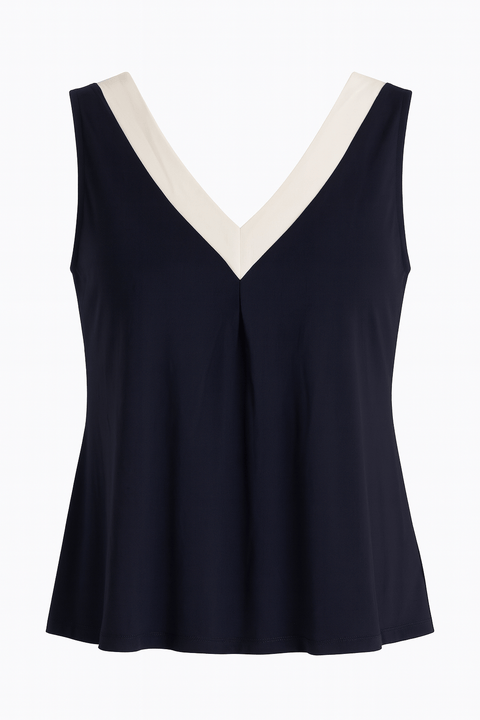 Zabaione Women's Navy Sleeveless V Neck Blouse | Zabaione In Lebanon