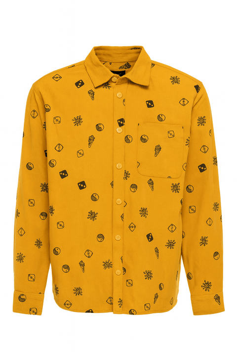Forever 21 Men's Gold Printed Long Sleeves Ribbed Shirt | Forever 21 In Lebanon