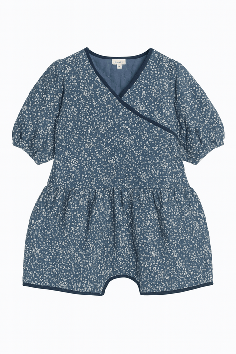 POMPdeLUX Girl's Dusty Blue Jessica Quilted Short Sleeve Dress | POMPdeLUX in Lebanon