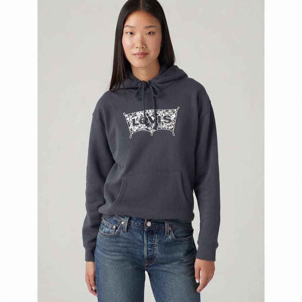 Levi's Women's Dusty Blue Chest Logo Print Hoodie