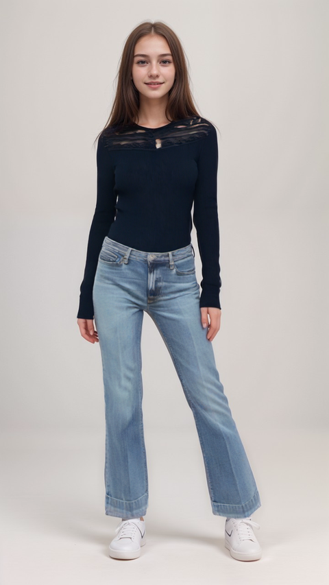POMPdeLUX Girl's Navy Blue Long-Sleeve Blouse | POMPdeLUX in Lebanon