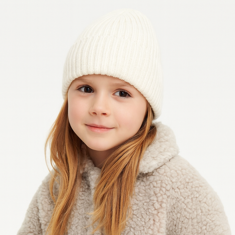Reserved Girl's Off White Cotton Beanie Hat | Reserved In Lebanon