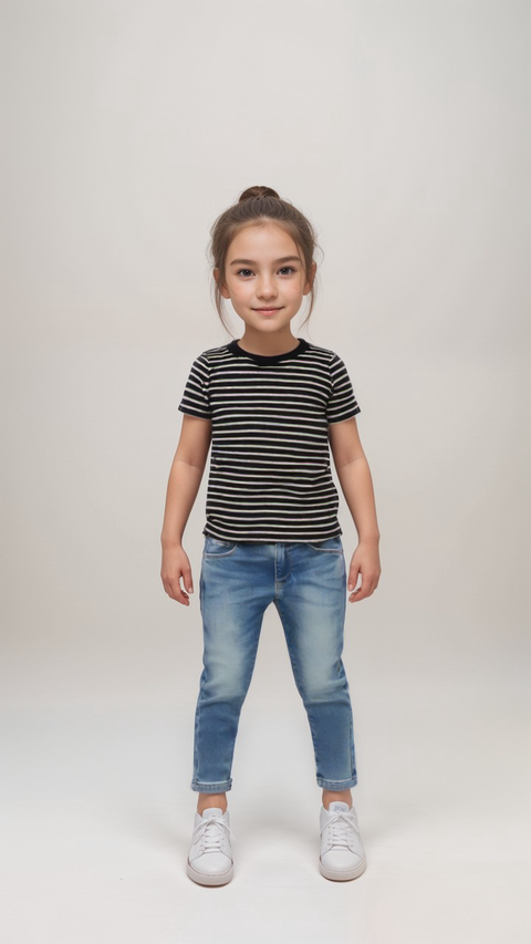 POMPdeLUX Girl's Navy Stiped Short-Sleeve T-shirt | POMPdeLUX in Lebanon