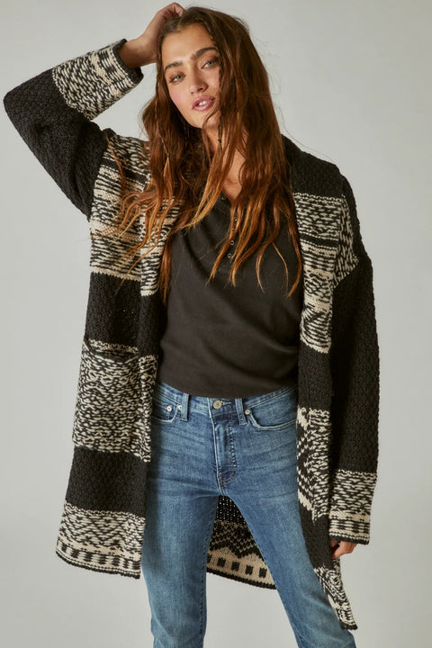 Lucky Brand Women's Black & White Fair Isle Cardigan|Lucky Brand In Lebanon