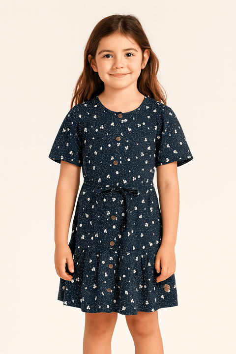 POMPdeLUX Girl's Navy Blue Printed Kimmie Maxi  Dress |POMPdeLUX in Lebanon