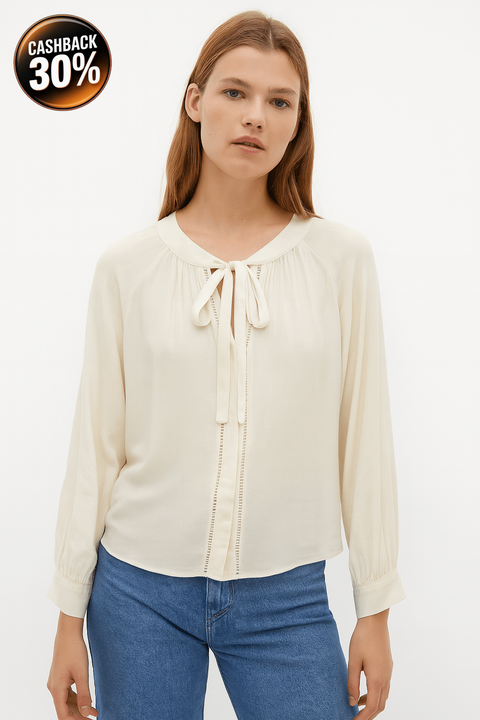 Mango Women's White Long-Sleeve Blouse| Mango in Lebanon