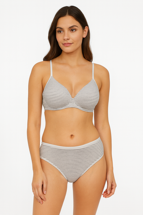 Demar Women's White & Gray Striped Lingerie Set | Demar In Lebanon