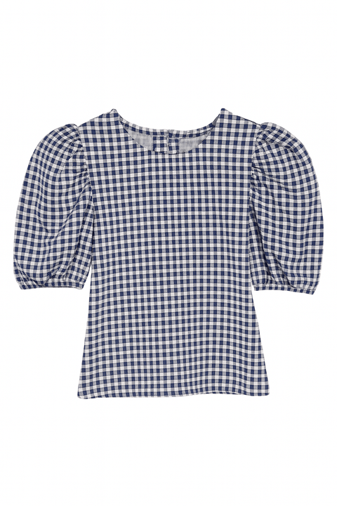 POMPdeLUX Girl's Navy Blue  Short Sleeve Heavy Blouse | POMPdeLUX in Lebanon