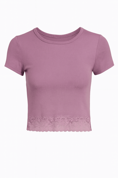 Hippie Rose Women's Purple Lace Trim Short-Sleeve Blouse | Hippie Rose In Lebanon