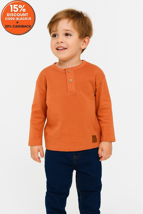 Sinsay Fox & Bunny Baby Boy's Rust Orange Buttoned Neck Long Sleeve Blouse | Sinsay In Lebanon