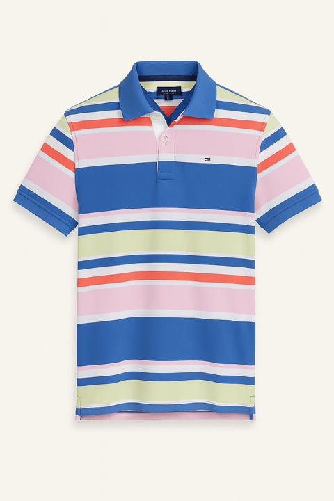 Tommy Hilfiger Boy's Blue Striped Signature Logo Polo Shirt |Tommy Hilfiger In Lebanon