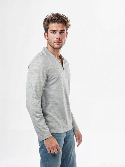Celio Men's Light Gray Straight Fit Poly-Cotton Long Sleeve Blouse | Celio In Lebanon