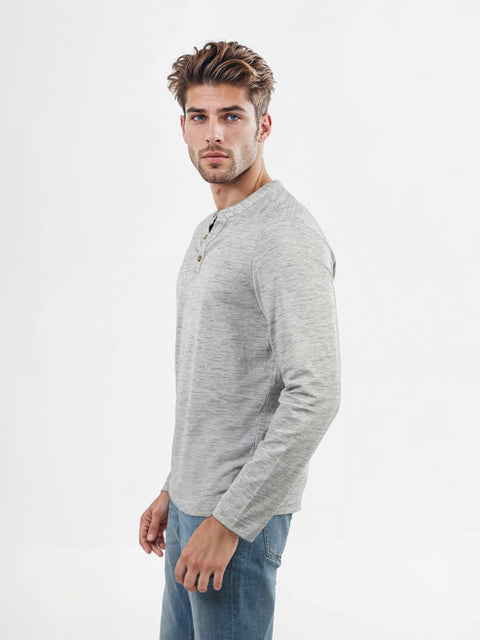 Celio Men's Light Gray Straight Fit Poly-Cotton Long Sleeve Blouse | Celio In Lebanon
